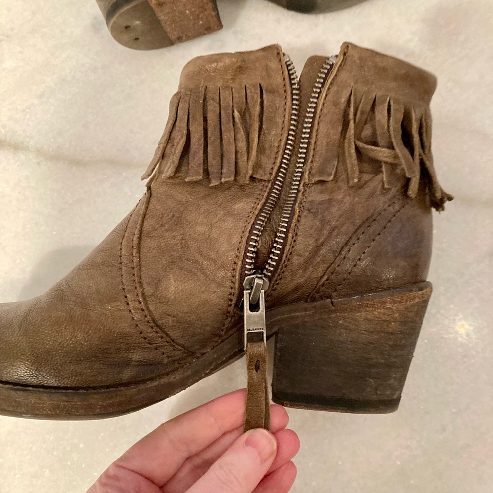 All Saints Cuban Fringed Leather Ankle Booties - Picture 12 of 16